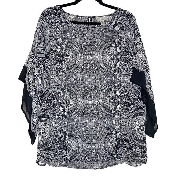 Dress Barn Black Paisley Pattern Art to Wear Scarf Blouse Size 1X - Picture 1 of 10